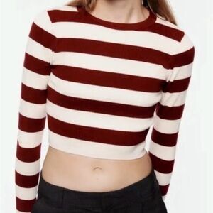 Zara Red and White Striped Crop Top Lightweight Knit
